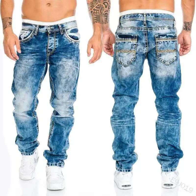 Férfi Farmer Márkák Straight Stretch Slim Jean Homme Pantalones Hombre Alkalmi nadrágok Farmer nadrágok Baggy Jeans Fekete Kék