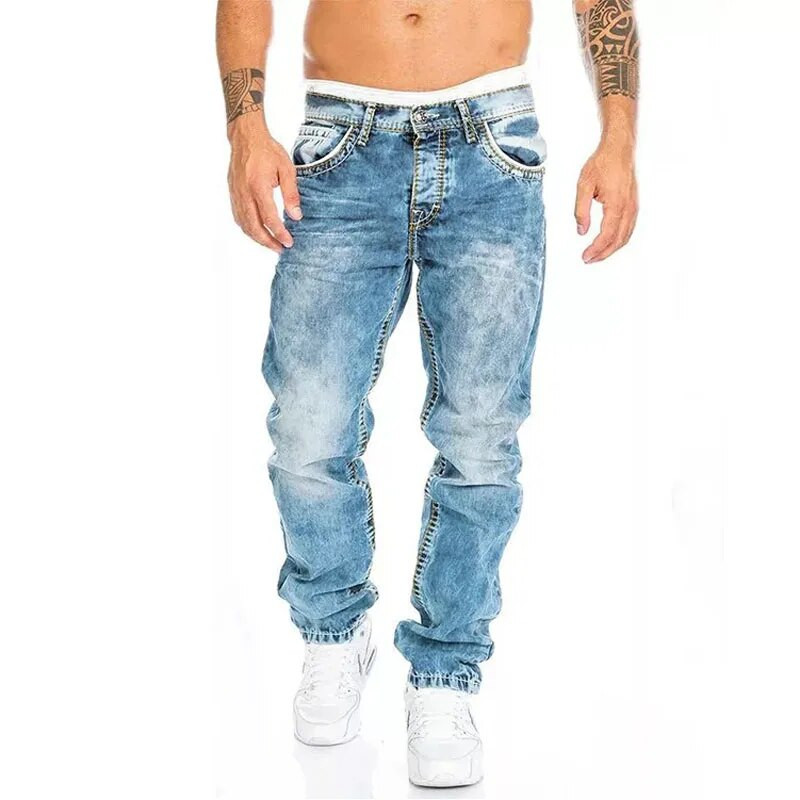 Férfi Farmer Márkák Straight Stretch Slim Jean Homme Pantalones Hombre Alkalmi nadrágok Farmer nadrágok Baggy Jeans Fekete Kék