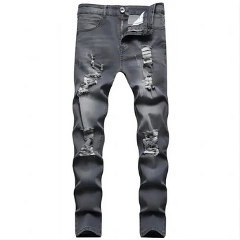 Fashion Skinny Ripped Damage Παντελόνι με γρατσουνιές ταλαιπωρημένο τζιν Ανδρικά ρούχα σχεδιαστών Ανδρικό τζιν παντελόνι για άνδρες νέα μόδα