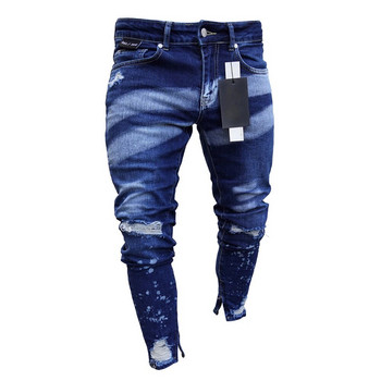 Ανδρικά Skinny Stretch τζιν Distressed Ripped Jeans Freyed Denim Ελαφρύ βαμβακερό παντελόνι Cool Streetwear Fashion Dye παντελόνι