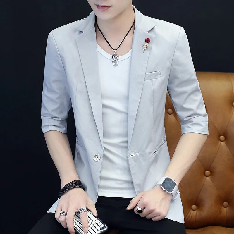 HOO 2023 suvine uus meeste poolvarrukatega ühevärviline ülikond jakk noortele ilus vabaaja bleiser