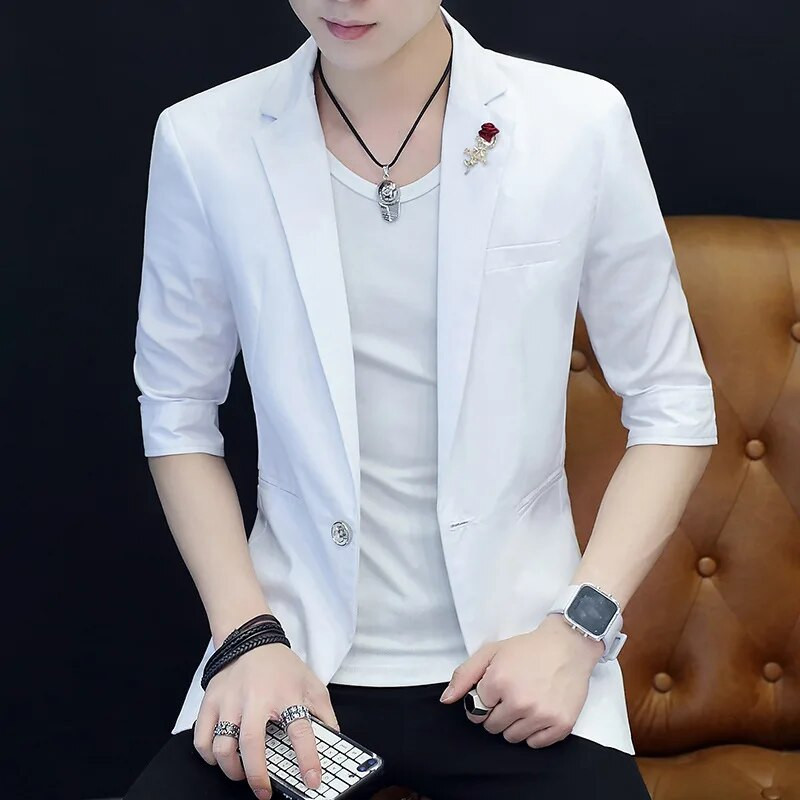 HOO 2023 suvine uus meeste poolvarrukatega ühevärviline ülikond jakk noortele ilus vabaaja bleiser