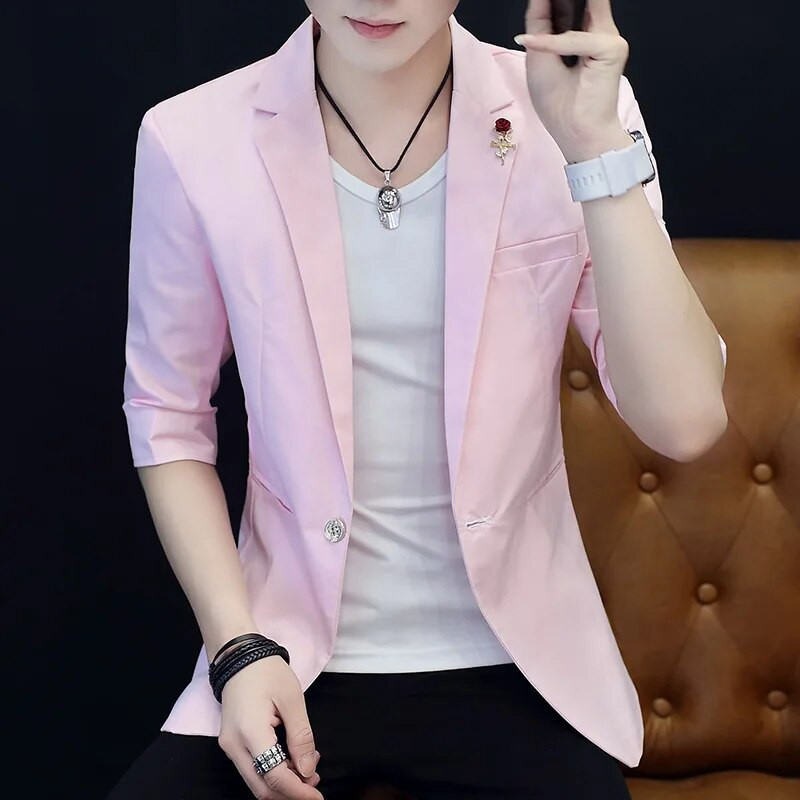 HOO 2023 suvine uus meeste poolvarrukatega ühevärviline ülikond jakk noortele ilus vabaaja bleiser