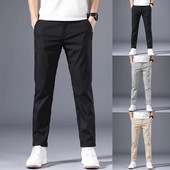 Pantaloni chino stretch pentru bărbați, slim FIT, ocazional, cu fața plată, cu flex, pantaloni clasici, plini, sport în aer liber, pantaloni moale, zilnic, de afaceri