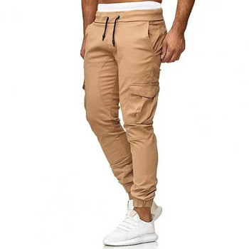Еластични панталони до глезена Стилни мъжки карго панталони С ленти на глезените, шнурове, много джобове, тесни улични дрехи за големи размери, ежедневни