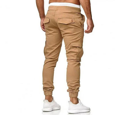 Еластични панталони до глезена Стилни мъжки карго панталони С ленти на глезените, шнурове, много джобове, тесни улични дрехи за големи размери, ежедневни