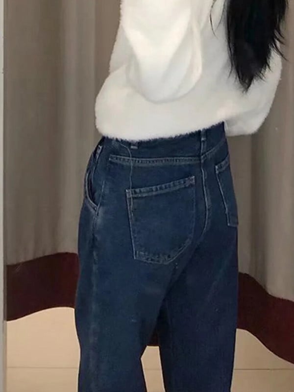 Femei 2023 toamna noua moda casual pliat blugi retro talie inalta sic fermoar buzunare fata si spate pantaloni largi Mujer