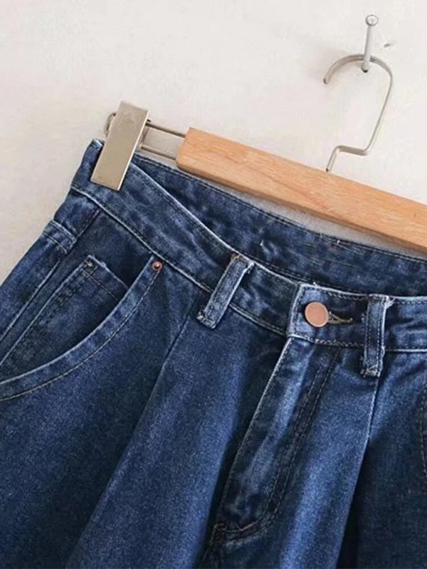 Femei 2023 toamna noua moda casual pliat blugi retro talie inalta sic fermoar buzunare fata si spate pantaloni largi Mujer