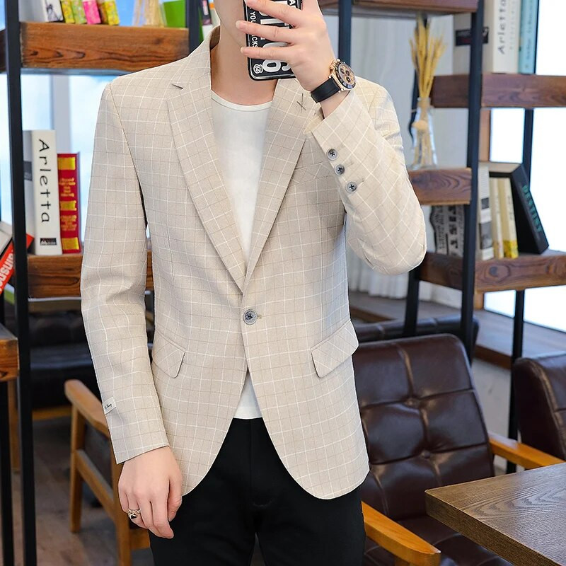 Proljetna muška moda Poslovni Njegujte svoj moral Slobodno vrijeme Karirani uzorak Džentlmensko vjenčanje Presided Over Work Blazer