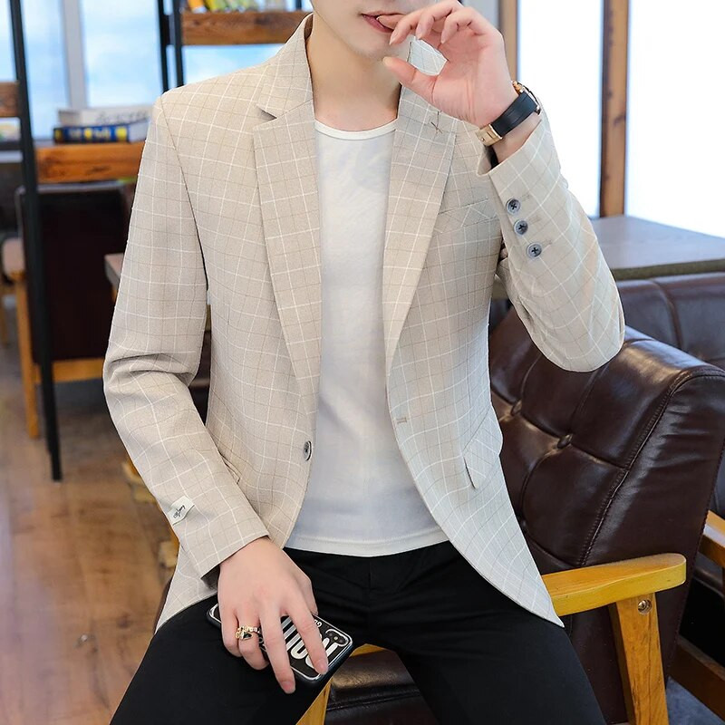 Proljetna muška moda Poslovni Njegujte svoj moral Slobodno vrijeme Karirani uzorak Džentlmensko vjenčanje Presided Over Work Blazer