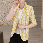 2023. Visokokvalitetni ljetni rukavi sa sedam točaka, lagani zreli vjetar, tanko jedno odijelo u korejskoj verziji, labava muška ležerna majica srednjih rukava