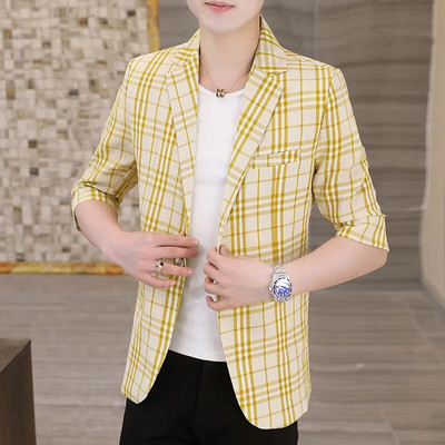 2023. Visokokvalitetni ljetni rukavi sa sedam točaka, lagani zreli vjetar, tanko jedno odijelo u korejskoj verziji, labava muška ležerna majica srednjih rukava