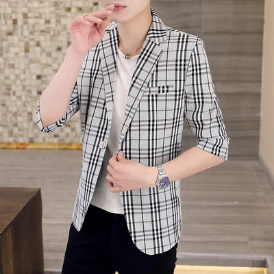 2023. Visokokvalitetni ljetni rukavi sa sedam točaka, lagani zreli vjetar, tanko jedno odijelo u korejskoj verziji, labava muška ležerna majica srednjih rukava