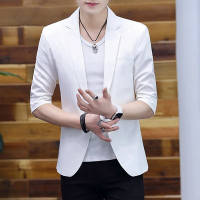 2023. Visokokvalitetni ljetni rukavi sa sedam točaka, lagani zreli vjetar, tanko jedno odijelo u korejskoj verziji, labava muška ležerna majica srednjih rukava