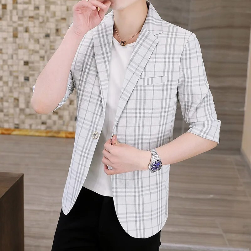 2023. Visokokvalitetni ljetni rukavi sa sedam točaka, lagani zreli vjetar, tanko jedno odijelo u korejskoj verziji, labava muška ležerna majica srednjih rukava