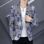 Meeste kirjatrükk Slim Fit bleiserid Kvaliteetne mood vabaaja peigmehe pidulik kleit ülikond jakk bleiserid brändi meeste riided