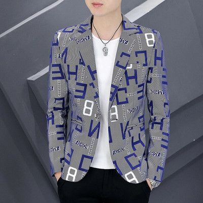 Meeste kirjatrükk Slim Fit bleiserid Kvaliteetne mood vabaaja peigmehe pidulik kleit ülikond jakk bleiserid brändi meeste riided