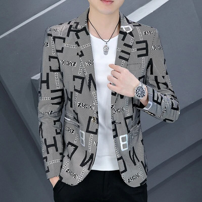 Meeste kirjatrükk Slim Fit bleiserid Kvaliteetne mood vabaaja peigmehe pidulik kleit ülikond jakk bleiserid brändi meeste riided