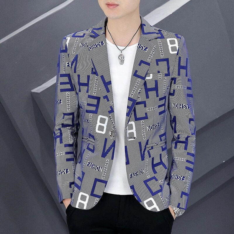 Meeste kirjatrükk Slim Fit bleiserid Kvaliteetne mood vabaaja peigmehe pidulik kleit ülikond jakk bleiserid brändi meeste riided