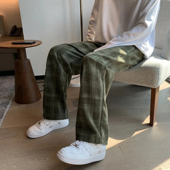 Ανδρικά καρό casual παντελόνια Loose ίσια κοτλέ παντελόνια Φούτερ Αντρική μόδα Streetwear 2023 Άνοιξη Νέο Παντελόνι Hip Hop