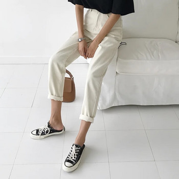 Γυναικεία τζιν άνοιξη 2022 Κορεάτικη μόδα Λευκό παντελόνι χαρέμι Ψηλόμεση Βαμβακερό Jean Γυναικείο φαρδύ casual τζιν παντελόνι Γυναικεία