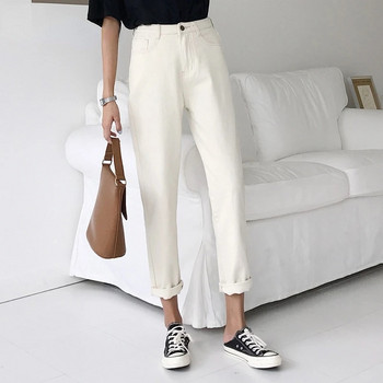 Γυναικεία τζιν άνοιξη 2022 Κορεάτικη μόδα Λευκό παντελόνι χαρέμι Ψηλόμεση Βαμβακερό Jean Γυναικείο φαρδύ casual τζιν παντελόνι Γυναικεία