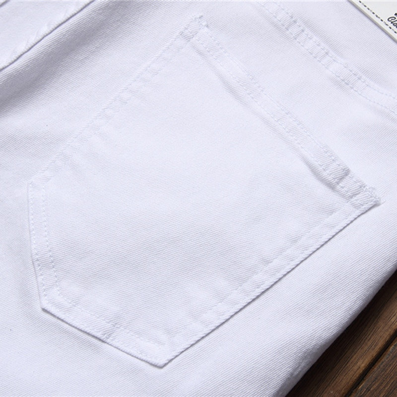 Férfi rózsa hímzés fehér farmer farmer divat lyukak szakadt sztreccs nadrág hímzett vékony vékony nadrág