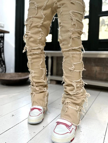 Fashon Φθινοπωρινό τζιν Y2K για άνδρες Μονόχρωμο Stretch Patch Τζιν παντελόνι Streetwear Ανδρικό τζιν παντελόνι High Street Straight-Leg
