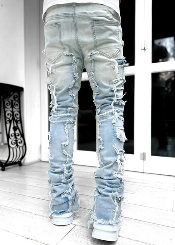 Fashon Φθινοπωρινό τζιν Y2K για άνδρες Μονόχρωμο Stretch Patch Τζιν παντελόνι Streetwear Ανδρικό τζιν παντελόνι High Street Straight-Leg