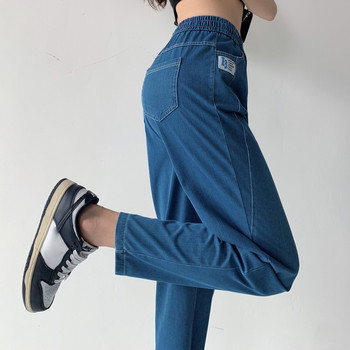 Καλοκαιρινό γυναικείο λεπτό τζιν 2023 Νέο φαρδύ λεπτό ίσιο παντελόνι Κορεατικής μόδας Μπλε τζιν παντελόνι με κορδόνι με ψηλή μέση Ice μεταξωτό τζιν