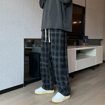 Ανδρικά καρό καθημερινά παντελόνια κορεατικής μόδας Φαρδιά ίσια παντελόνια streetwear με φαρδύ πόδι 2023 Y2k Hip Hop Φούτερ παντελόνι Νέο για άνδρες