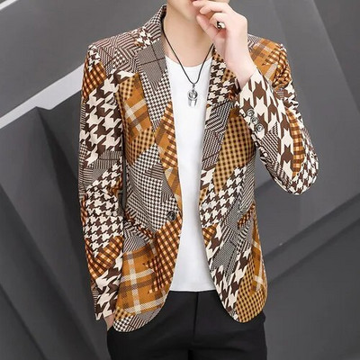 2022 tavasz, új, kockás mintás blézer Férfi utcai ruházati ruházat koreai karcsú alkalmi öltöny dzseki Esküvői üzleti party ruházati ruha