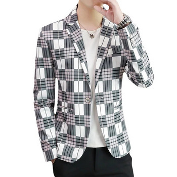 Нов мъжки блейзър, моден класически кариран ретро сако, мъжко палто, яке с едно копче, мъжки блейзъри, тесни връхни дрехи, голям размер