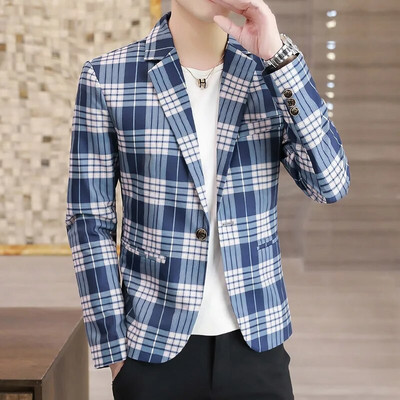 Új férfi blézer divat klasszikus kockás, vintage öltöny dzseki férfi kabát dzseki egygombos férfi karcsú szabású blézerek felsőruházat nagy méretű