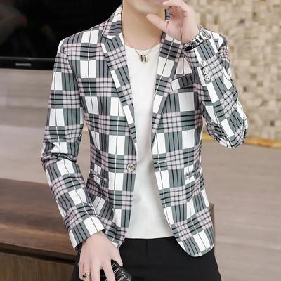 Új férfi blézer divat klasszikus kockás, vintage öltöny dzseki férfi kabát dzseki egygombos férfi karcsú szabású blézerek felsőruházat nagy méretű