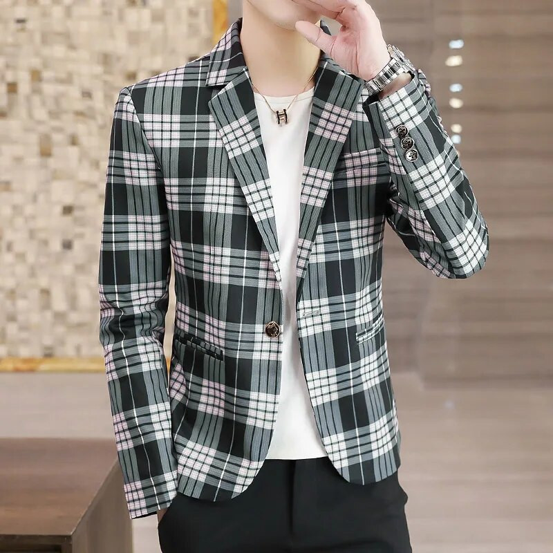 Új férfi blézer divat klasszikus kockás, vintage öltöny dzseki férfi kabát dzseki egygombos férfi karcsú szabású blézerek felsőruházat nagy méretű