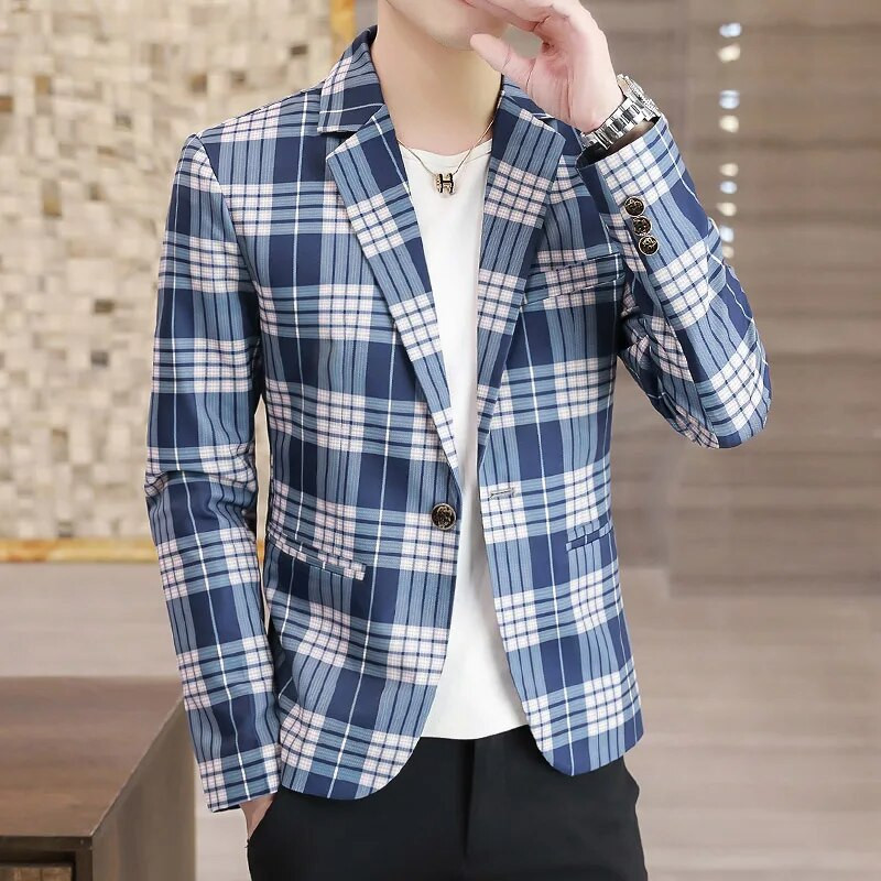 Új férfi blézer divat klasszikus kockás, vintage öltöny dzseki férfi kabát dzseki egygombos férfi karcsú szabású blézerek felsőruházat nagy méretű