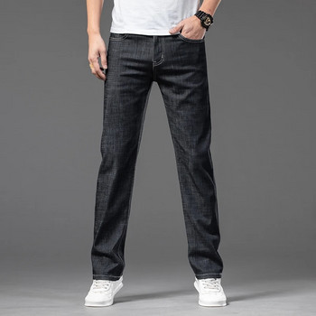 Класически усъвършенствани разтегливи черни дънки Нов стил Бизнес мода Деним Слим кройки дънкови панталони Мъжки маркови панталони Плюс размер 46
