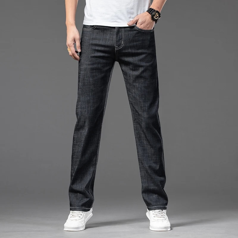 Klasične napredne rastezljive crne traperice Novi stil Poslovna moda Denim Slim Fit Jean hlače Muške robne marke Hlače plus veličina 46
