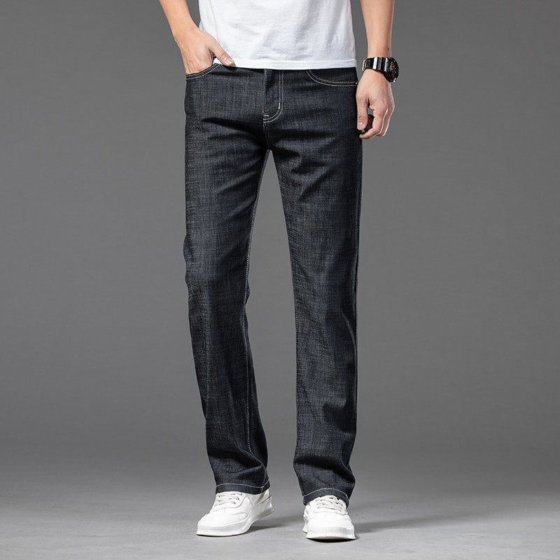 Klasične napredne rastezljive crne traperice Novi stil Poslovna moda Denim Slim Fit Jean hlače Muške robne marke Hlače plus veličina 46
