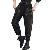 Ženske traperice 2022. Jesen Zima Nove široke hlače s tiskanim slovima na zapadu Ženske graciozne modne harem hlače s šavovima A730