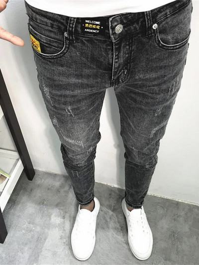 Îmbrăcăminte de stradă Hip Hop Bărbați Foarte slabi Blugi din denim stretch rupti Pantaloni Slim Fit Negru Alb Albastru închis Blugi albastru deschis