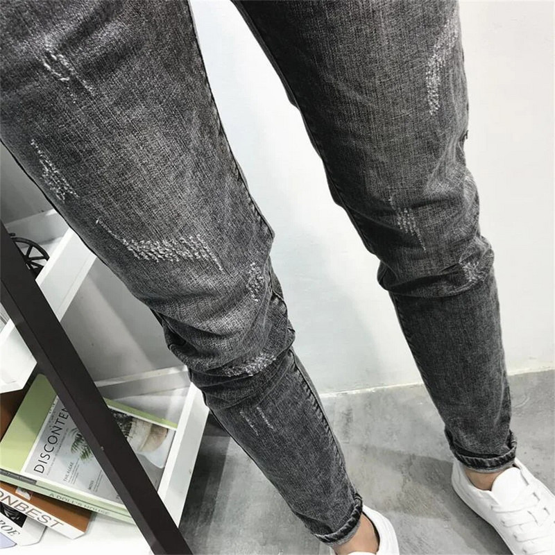 Îmbrăcăminte de stradă Hip Hop Bărbați Foarte slabi Blugi din denim stretch rupti Pantaloni Slim Fit Negru Alb Albastru închis Blugi albastru deschis
