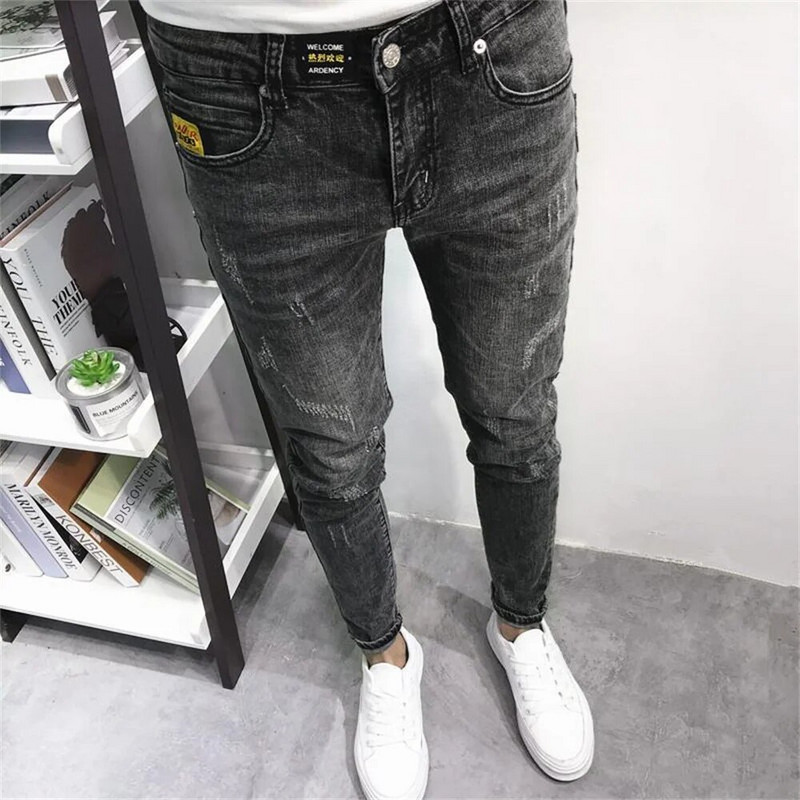 Îmbrăcăminte de stradă Hip Hop Bărbați Foarte slabi Blugi din denim stretch rupti Pantaloni Slim Fit Negru Alb Albastru închis Blugi albastru deschis