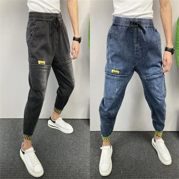 Модни мъжки карго панталони Хип-хоп улични дънкови панталони за джогинг Мъжки ежедневни панталони с ластик на талията Мъжки широки панталони Harem Jean