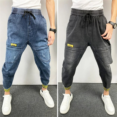 Modne muške kargo hlače Hip Hop Streetwear Denim Jogger hlače Muške ležerne elastične hlače u struku Muške široke harem jean hlače