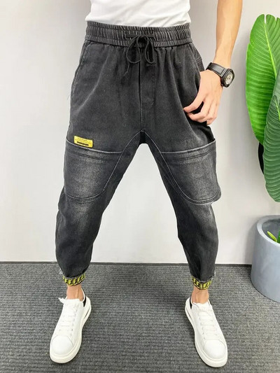 Modne muške kargo hlače Hip Hop Streetwear Denim Jogger hlače Muške ležerne elastične hlače u struku Muške široke harem jean hlače