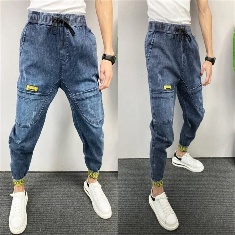 Modne muške kargo hlače Hip Hop Streetwear Denim Jogger hlače Muške ležerne elastične hlače u struku Muške široke harem jean hlače