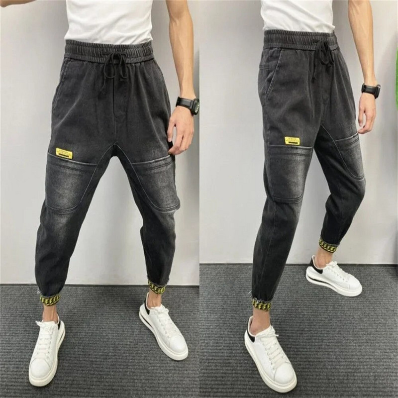 Modne muške kargo hlače Hip Hop Streetwear Denim Jogger hlače Muške ležerne elastične hlače u struku Muške široke harem jean hlače