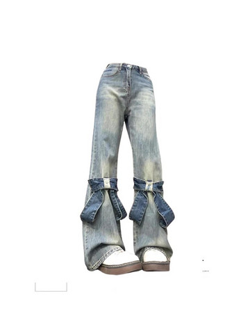 Дамски кльощави дънки 90-те Естетични Y2k Vintage широки дънкови панталони Мода Harajuku с висока талия Широки панталони Каубойски панталони от 2000-те Дрехи